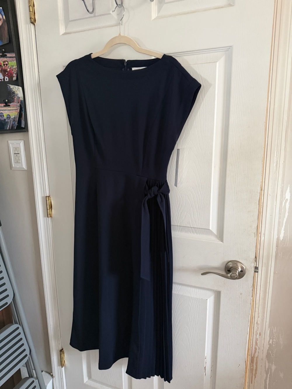 Calvin Klein Navy Cap-Sleeve Midi Dress with Side Tie